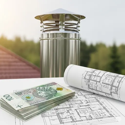 Plany budowlane, pieniądze i komin w tle - koncepcja wyceny komina